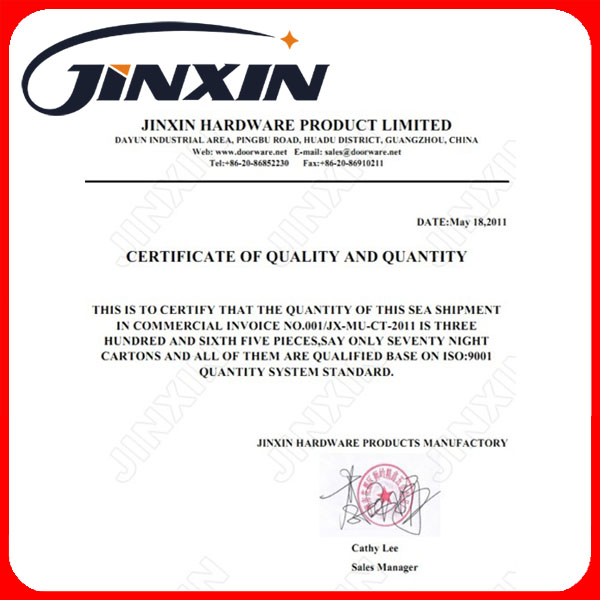 Certificate of Quality and Quantity